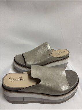 Naked Feet Flow Platform Sandal in Silver Gray Size 8.5